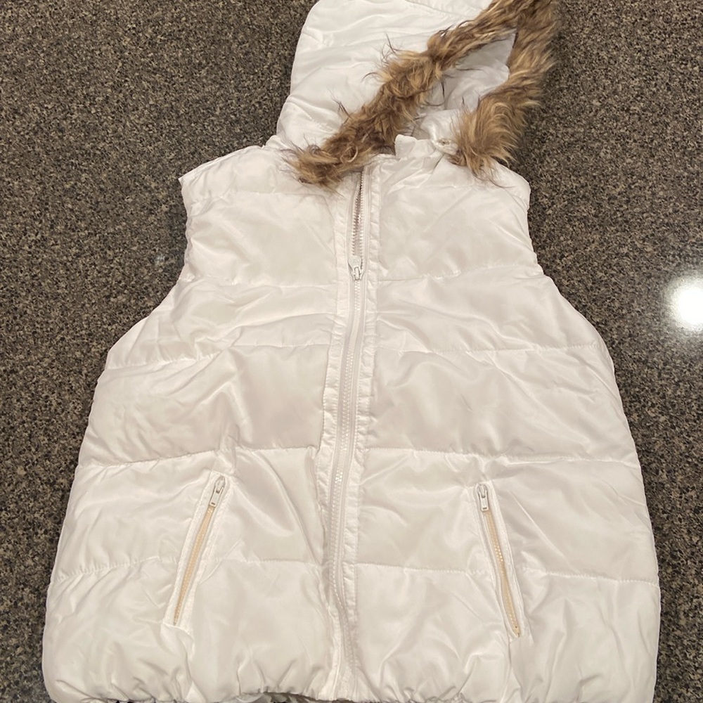 Justice White Puffer Vest with Removable Hood